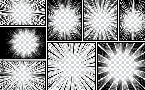 Comic book page template with frame divided by lines with radial halftone effect in pop art style. Vector illustration