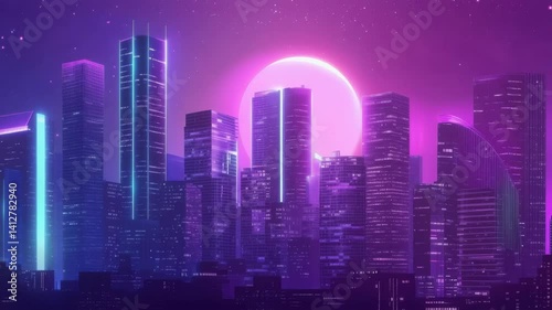 Wallpaper Mural Night skyline with vibrant colors and glowing buildings in a futuristic city setting Torontodigital.ca