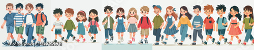 vector set of group of children walking