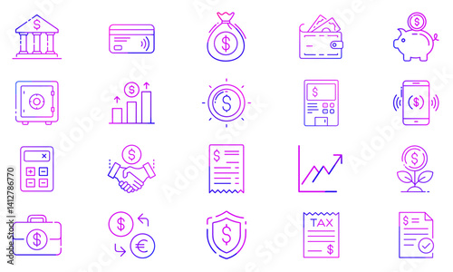 Set of 20 premium finance icons in modern gradient style