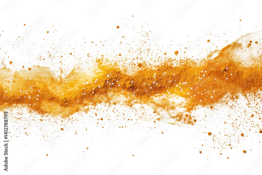Turmeric powder scattered lightly on a seamless white background, ideal for food styling. Turmeric powder scattered lightly on a seamless white background, ideal for food styling.