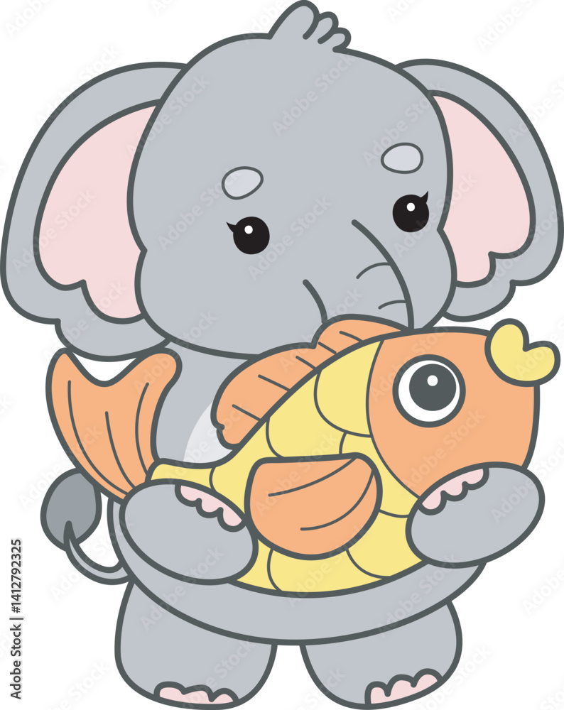 Obraz premium Cute Elephant vector icon. Funny baby Elephant animal series stock illustration. Life of fluffy Elephant designs.