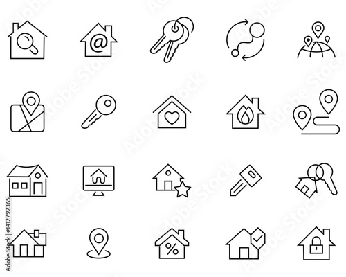 Simple set of real estate modern thin line icons. Perfect for enhancing property listings, websites, and marketing materials. Linear icon collection. Vector illustration.