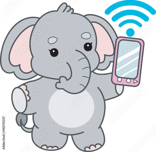 Cute Elephant vector icon. Funny baby Elephant animal series stock illustration. Life of fluffy Elephant designs.