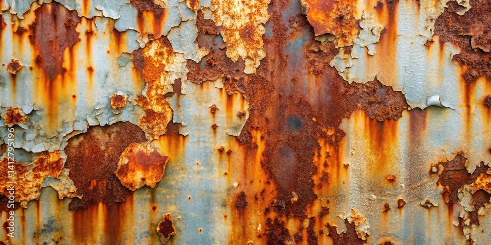 Fototapeta premium Highly Textured Rusted Metal Surface with Flaking Paint Showing Oxidation and Decay