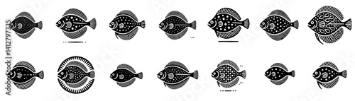 flounder silhouette vector set