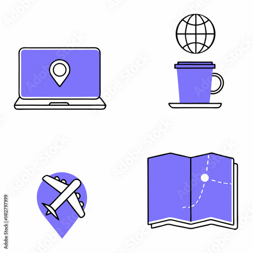 Digital nomad lifestyle icons for travel bloggers and freelancers