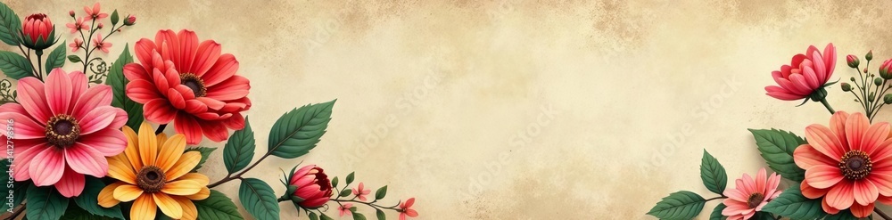 Fototapeta premium AI generated vintage flower design on textured paper, nostalgic atmosphere , grunge, vintage