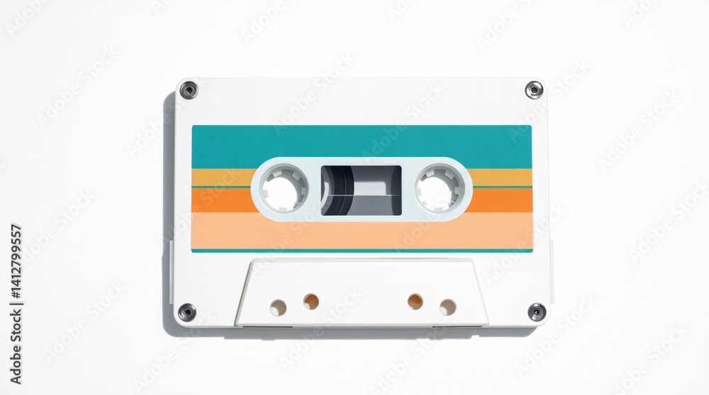 Obraz premium grainy cassette tape with teal, peach, mustard accents on a white background