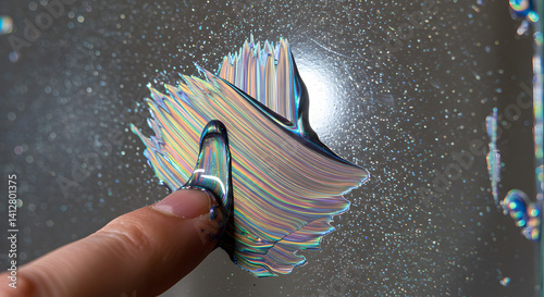 Finger Painting with Iridescent Colors on a Shiny Surface