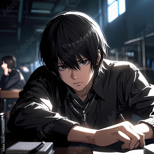 young student sitting at the desk in the classroom 