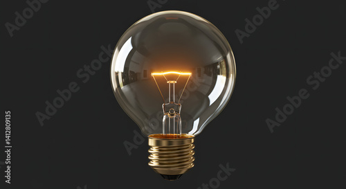 Glowing Light Bulb with Filament on Transparent Background