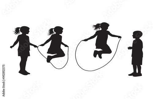 Cheerful children making joyful memories skipping ropes