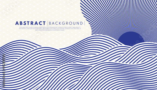 Abstract blue water wave line pattern background. Japanese ocean style concept. Vector nature illustration.