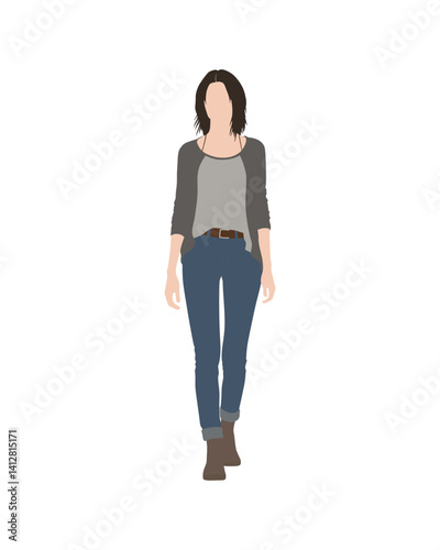 Flat vector people and illustration, woman with casual outfit