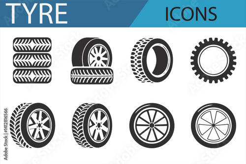 Collection of tire and weather condition symbols for automotive projects.