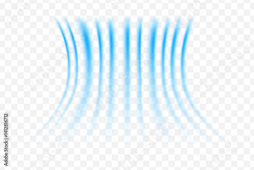 Light wind set of vector elements on transparent background. Dynamic blurred air flow movement