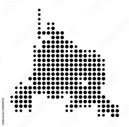 Symbol Map of Manteca (United States) showing the city with a pattern of just a few black dots