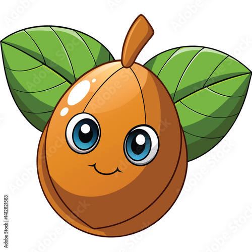 Cute cartoon fruit with big eyes and leaves