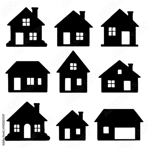 House Building Silhouettes Set - Large Collection of Vector Designs on White Background