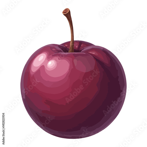 Cuadro en lienzo Fresh and Ripe Single Plum Fruit Isolated Hand Drawn Vector Illustration Maroon