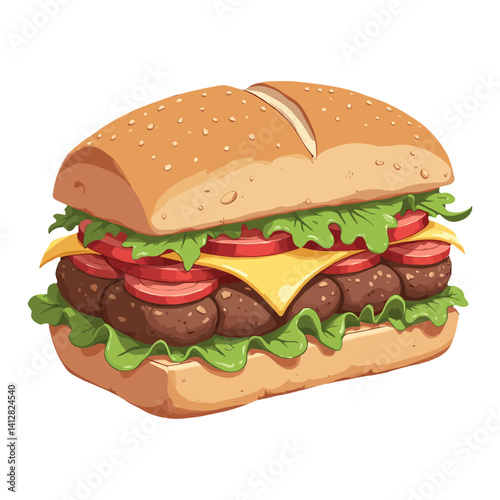 Delicious Sub Sandwiches with Meat Cheese and Veggies Isolated Hand Drawn Vector Illustration