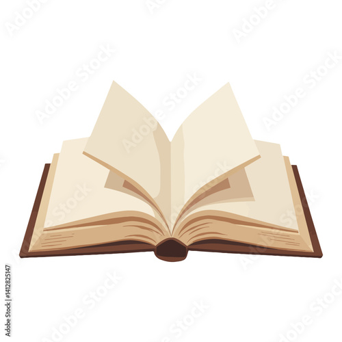 Opened Brown Book with Blank Pages Hand Drawn Education Isolated Hand Drawn Vector Illustration