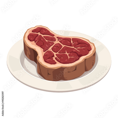 Cooked Steak on a Plate Delicious Food Graphic Item Isolated Hand Drawn Vector Illustration