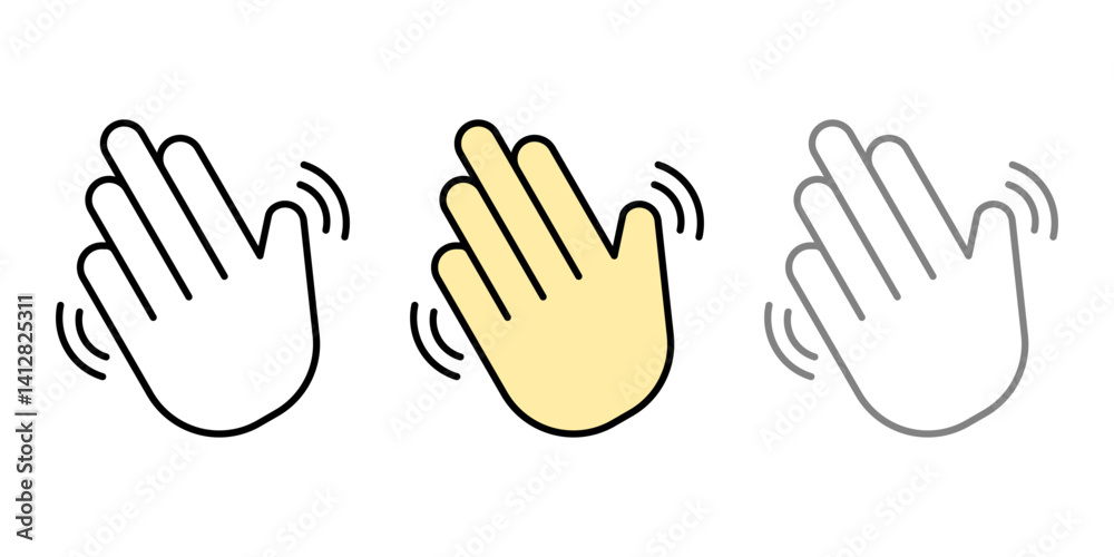 waving hand icons set. waving hand Vector Icon in line style design. Symbol of waving hand. Vector illustration. waving hand icons set. waving hand Vector Icon in line style design. Symbol of waving hand. Vector illustration.