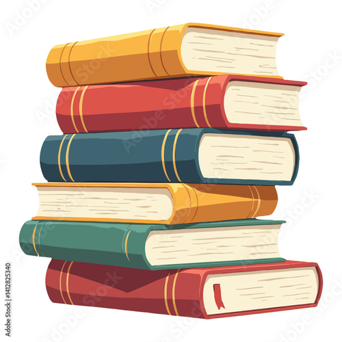 Stack of Colorful Books with Various Covers Isolated Hand Drawn Vector Illustration