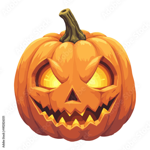 Halloween Pumpkin with Glowing Carved Face Isolated Hand Drawn Vector Illustration