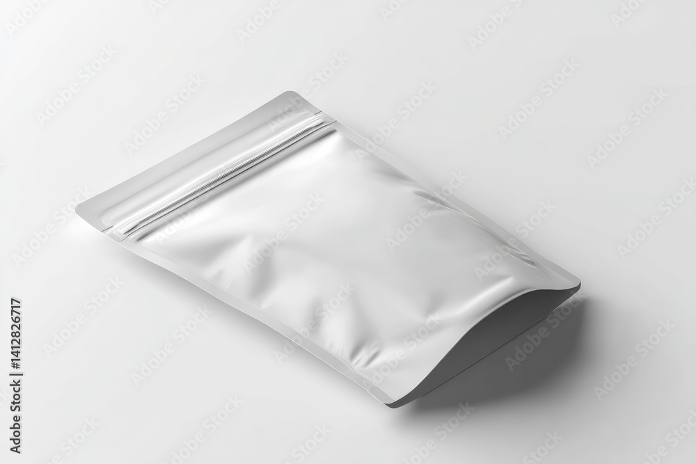 Empty, white, zippered pouch for packaging. Empty, white, zippered pouch for packaging.
