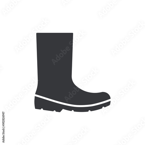 Isolated pictogram of black safety boots, symbolizing protective footwear used as essential safety gear in various work environments