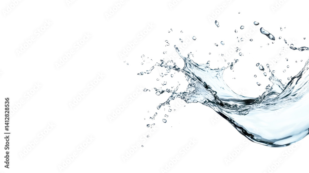 Dynamic splashing water creating a refreshing wave on white background Dynamic splashing water creating a refreshing wave on white background
