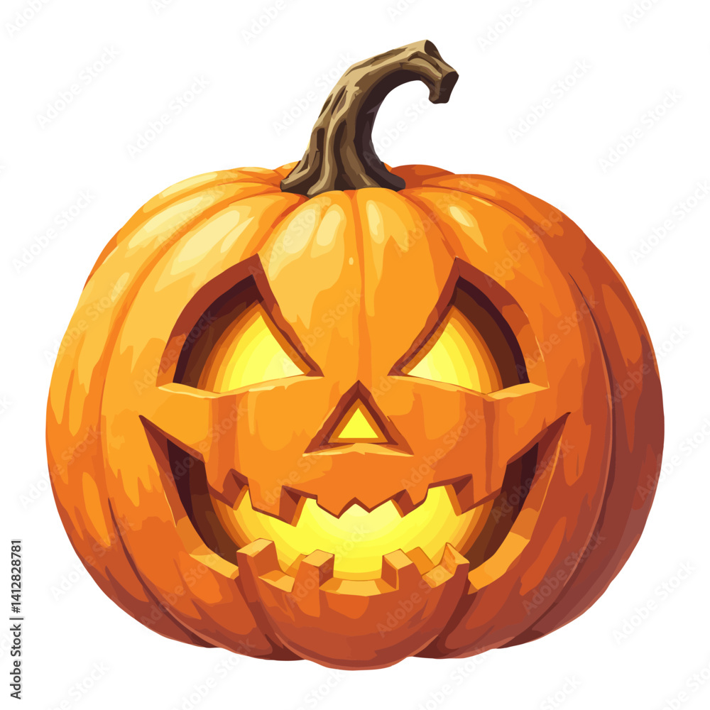 Halloween Carved Pumpkin with Spooky Face and Glowing Light Isolated Hand Drawn Vector Illustration Halloween Carved Pumpkin with Spooky Face and Glowing Light Isolated Hand Drawn Vector Illustration