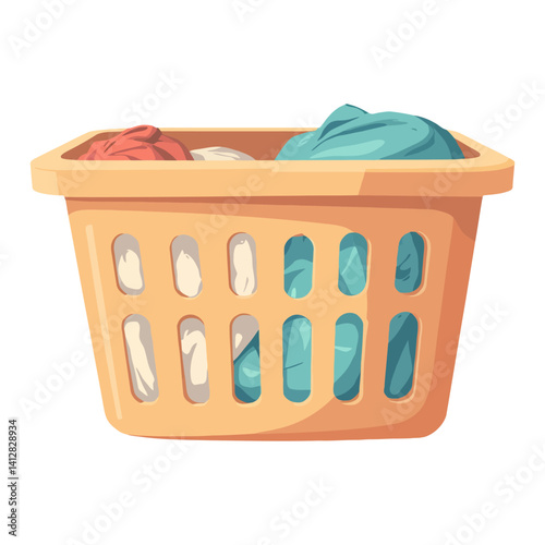 Laundry Basket with Clothes Isolated Hand Drawn Vector Illustration with Dirty Garment Container