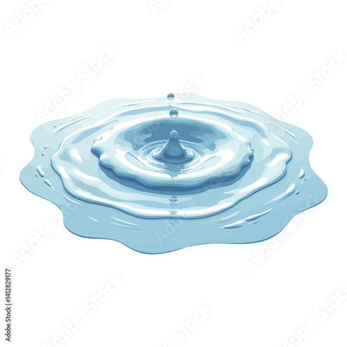 Water Ripple with Falling Droplet and Splash Isolated Hand Drawn Vector Illustration