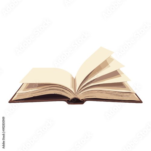 An Opened Book with Pages Flying Isolated Hand Drawn Vector Illustration for Education Storytelling