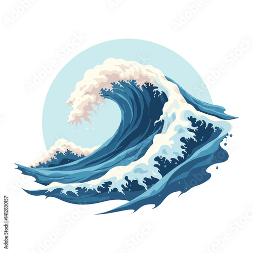 Beautiful Sea Waves with Foam Isolated Hand Drawn Vector Illustration of Nature Scene Graphic