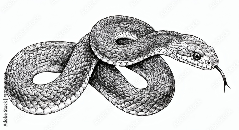 Fototapeta premium Snake drawing isolated on white background