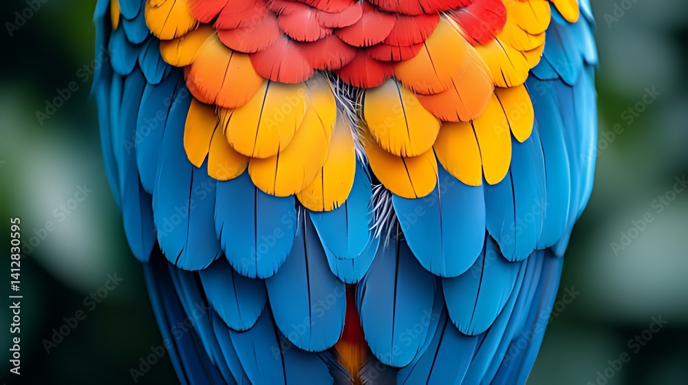 Obraz premium Macaw feathers, vibrant colors, jungle background, wildlife detail, nature texture