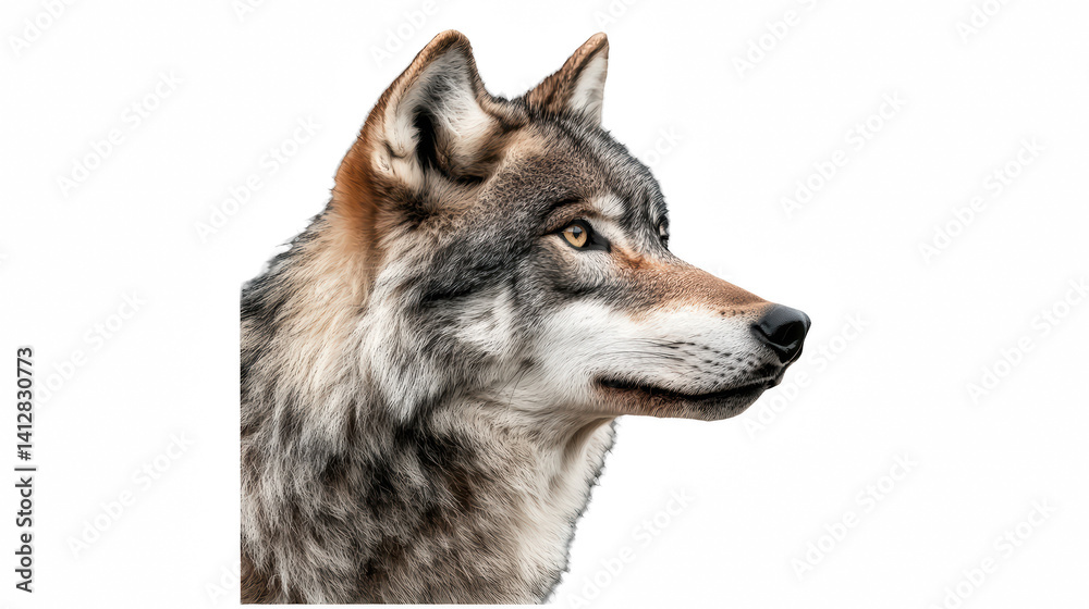 Fototapeta premium a portrait of a gray wolf photo on a transparent background, PNG image, PNG file, Generative art.