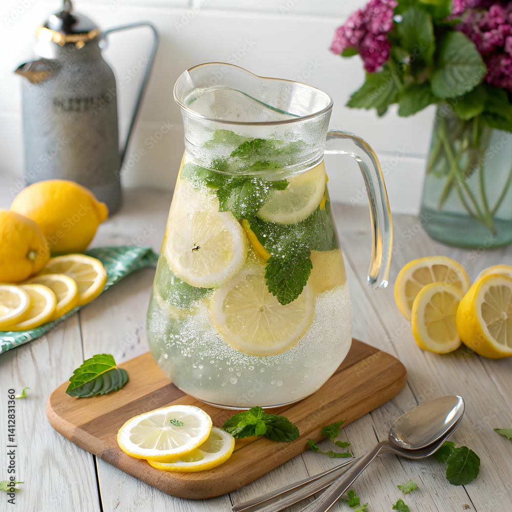 Fototapeta premium lemon mint infused water recipe