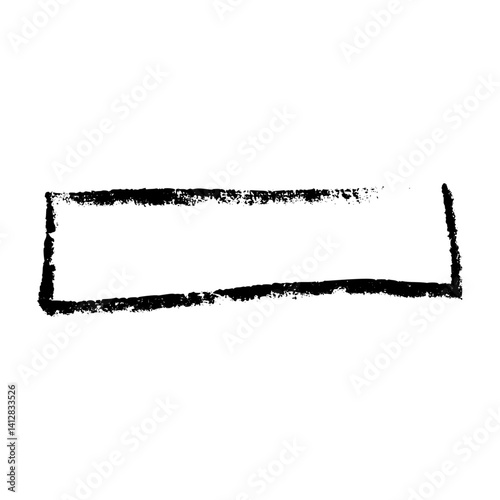 Hand-drawn rectangular frame with rough brush strokes, sketchy pencil and chalk outline, scribbled square border for design. Flat vector illustration isolated on white background.