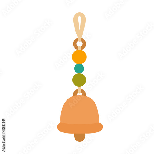 Minimal cartoon bird toy with bell and beads. Flat vector accessory for exotic pet parrots.