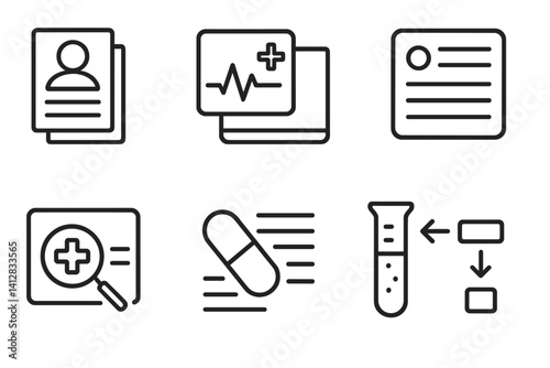 outline vector icons of building and safety checks: site inspection, fire safety ok, alarm test pass, equipment checked, helmet verified, worker badge, hazard cleared, zone ok. ine style icons in a