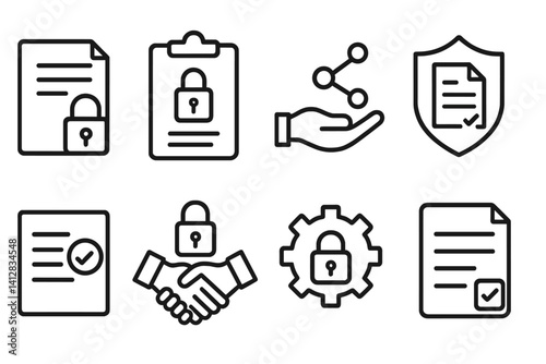 Obraz na płótnie outline vector icons of privacy settings: incognito, data control, block user, cookie settings, app permissions, private browsing, activity log, ad settings.No labels, set of line style icons in a w salonie