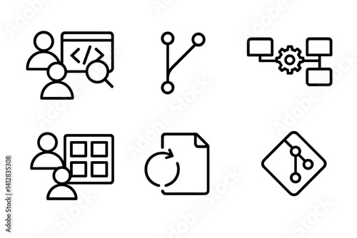 outline vector icons of sound engineering: EQ sliders, gain knob, compressor icon, limiter, signal chain, routing path, monitor level, dB meter. set of line style icons in a modern, minimalist design