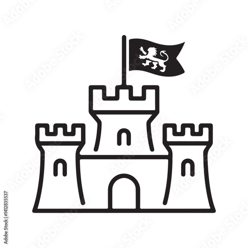 Castle Outline Icon with Flag