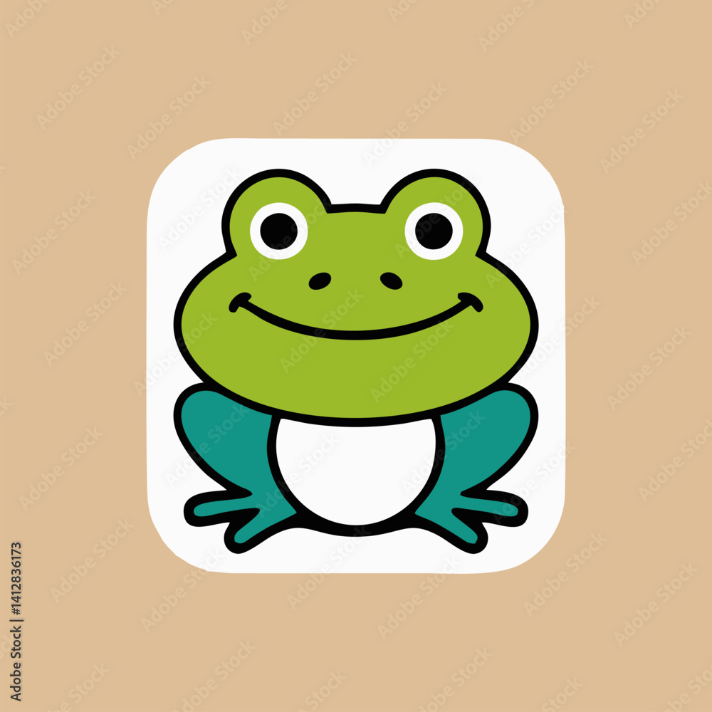 Obraz premium Smiling frog mascot icon logo in playful cartoon vector style for branding